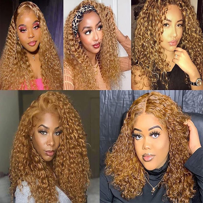 Honey Blonde Human Hair Bundles 16 18 20 Inch Water Wave Bundles Human Hair Unprocessed Native Virgin Hair 100/PC 3 Extensions #27 Blonde Color Curly Wet and Wavy Human Hair Extensions for Women