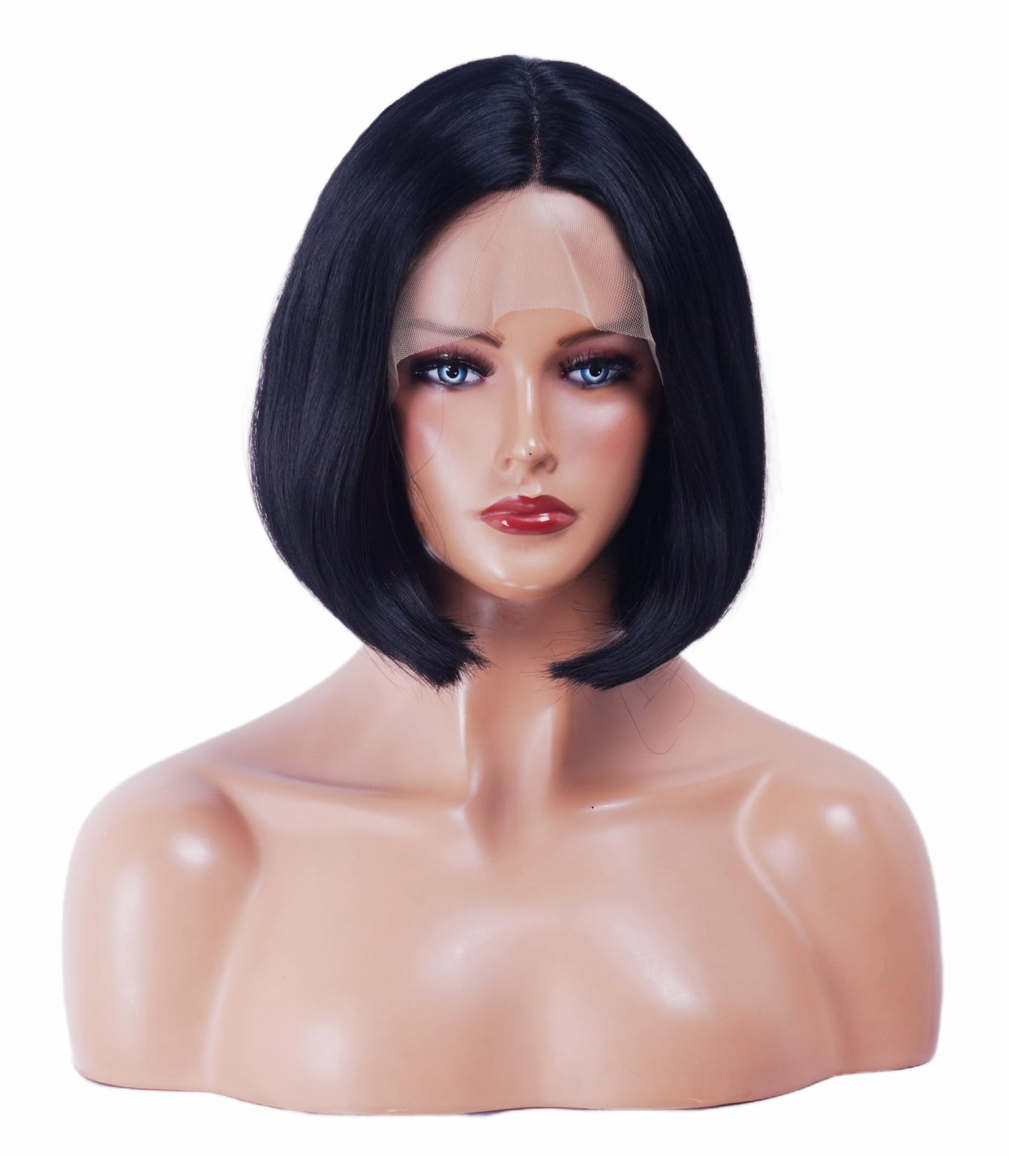 NJJYXH 14 Inches Black Lace Front Wigs for Women Short Straight Bob Wig with Middle Part Synthetic Hair for Cosplay or Daily Use