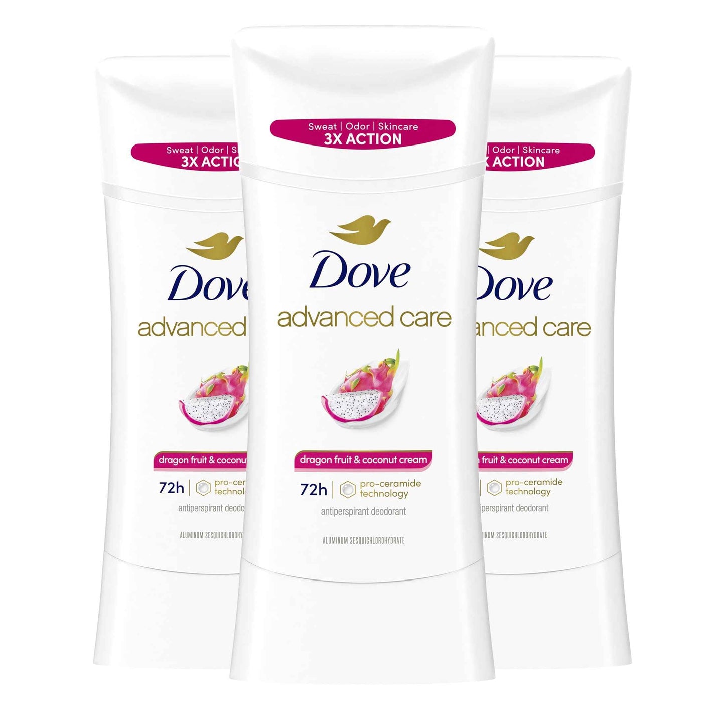 Dove Advanced Care Antiperspirant Deodorant for Women Dragon Fruit & Coconut Cream 3 pack 72 hour sweat and odor protection 2.6 oz