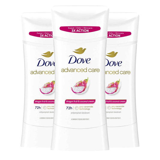 Dove Advanced Care Antiperspirant Deodorant for Women Dragon Fruit & Coconut Cream 3 pack 72 hour sweat and odor protection 2.6 oz