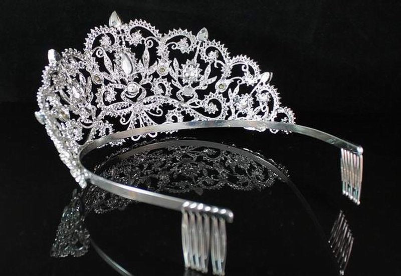 Victorian Clear White Austrian Rhinestone Crystal Tiara Crown With Hair Combs Princess Queen Headband Headpiece Jewelry Beauty Contest Birthday Bridal Prom Pageant T1505 (Clear)