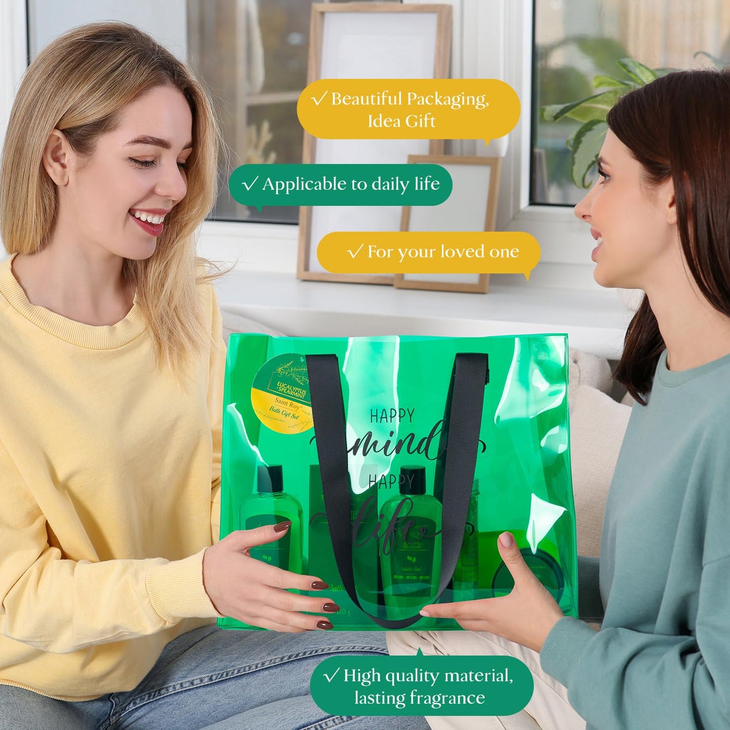 Self Care Gifts for Women - Inspirational Sport Gifts Set for Women with Large Canvas Bag,Eucalyptus & Mint Relaxation Spa Gift Baskets, Christmas Gifts for Girls 13pcs Unique Birthday Gifts