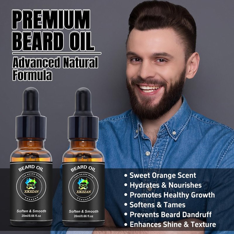 Beard Straightener Grooming Kit for Men | 2-Pack Growth Oil, Natural Balm, Comb & Scissors - Travel-Friendly, Auto Shut-Off