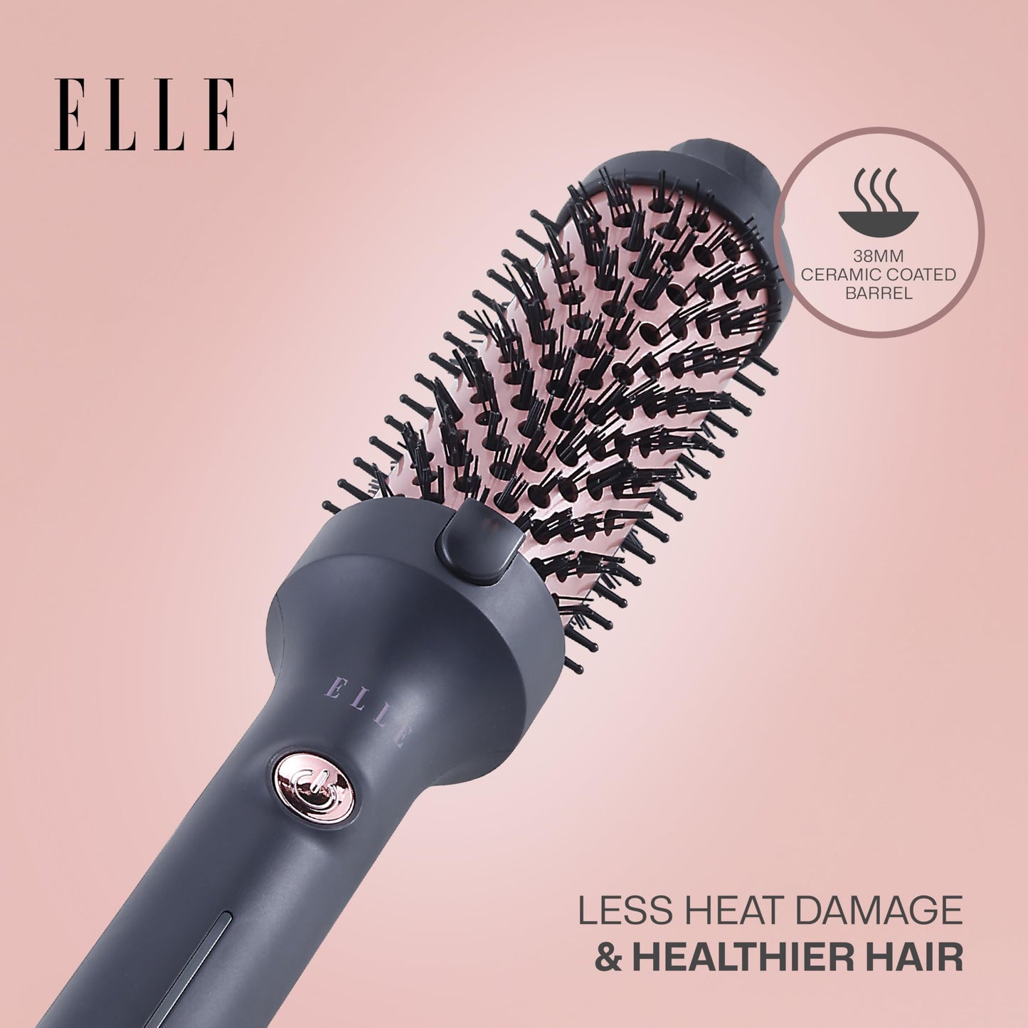Elle - Infrared Heated Round Brush, Gentle Heat Effortless Volume and Shine (Black)