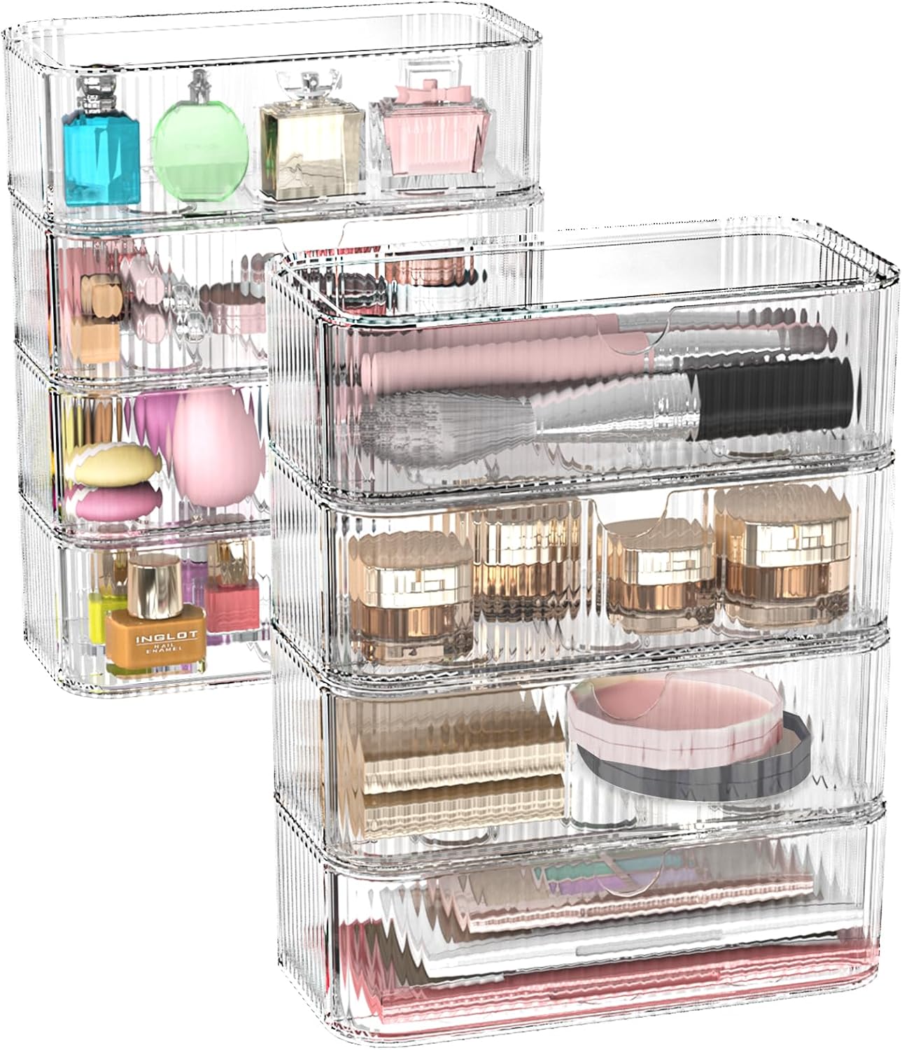 Clear Stackable Storage Drawers - 8-Pack Multi-Purpose Organizers with Non-Slip Silicone Feet | Transparent Acrylic Bins for Vanity, Office, Bathroom, Pantry