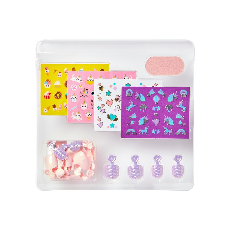 Kiss Impress No Glue Mani Press On Nails, 'Nail Artist Kit', Pink, Kids Size, Squoval Shape, Includes 26 Nails, 4 Sticker Sheets, 1 Mini File