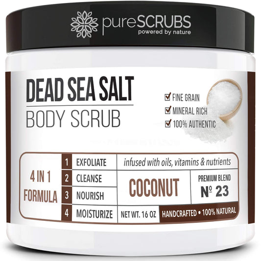 pureSCRUBS Premium Coconut Body Scrub Set, Exfoliating Dead Sea Salt Scrub