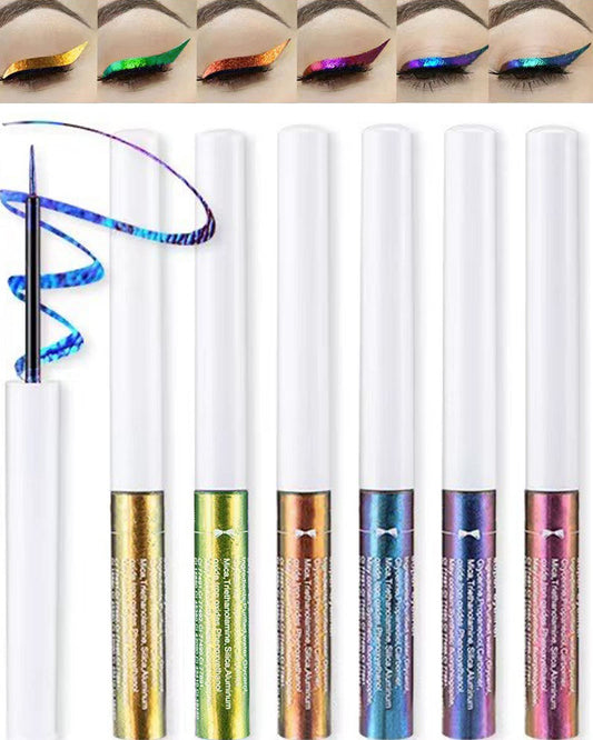 Chameleon Multichrome Glitter Liquid Eyeliner Kit-6Pcs Purple/Blue/Gold/Green Metallic Satin Colored Eye Liner Eye Shadow Stick, Ultra-Fine Tip Eyeliner Pen,Christmas Makeup Gift Set for Women