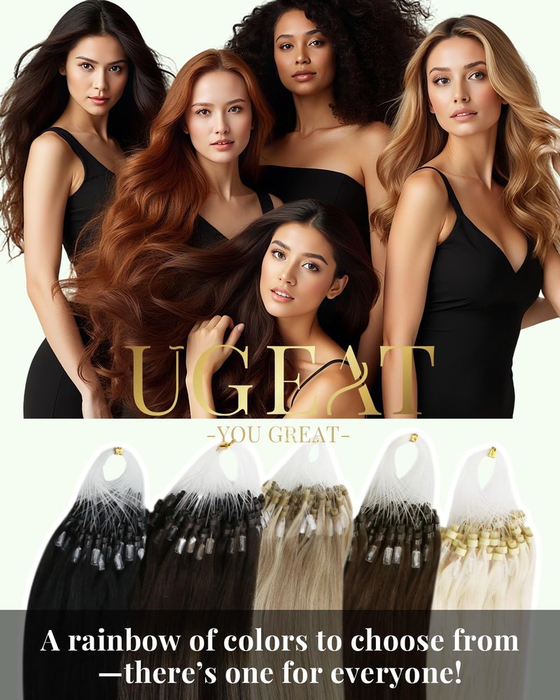 Ugeat Micro Link Hair Extensions, Black Micro Hair Extensions Human Hair, Jet Black Microbead Hair Extension, Remy Human Hair, No Heat or Glue Required, 18 Inch 50G 50S