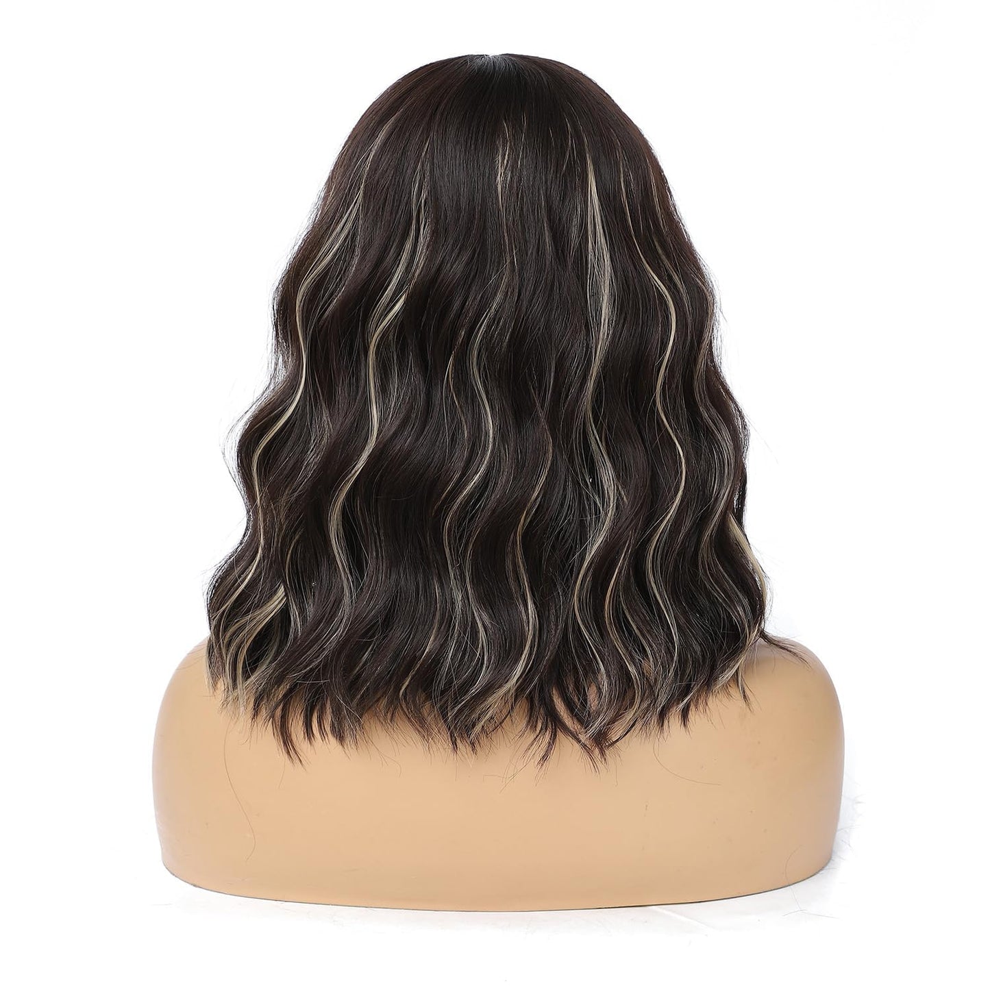 Veally Blonde Highlight Bob Wig with Bangs Short Brown with Blonde Wigs for Women Natural Looking Synthetic Heat Resistant Fiber Highlight Wig for Daily Party Use