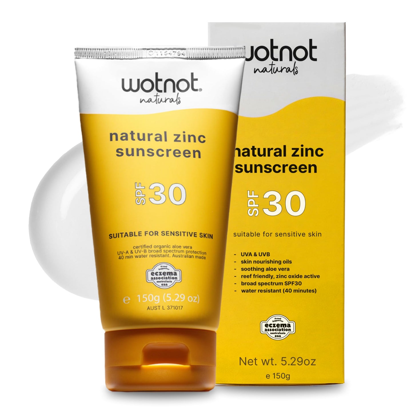 Wotnot Natural Zinc Sunscreen SPF 30 for Sensitive Skin, Mineral Sunscreen for Face & Body, Fragrance-Free Daily Sun Protection for Adults & Family, 5.3oz (150g)