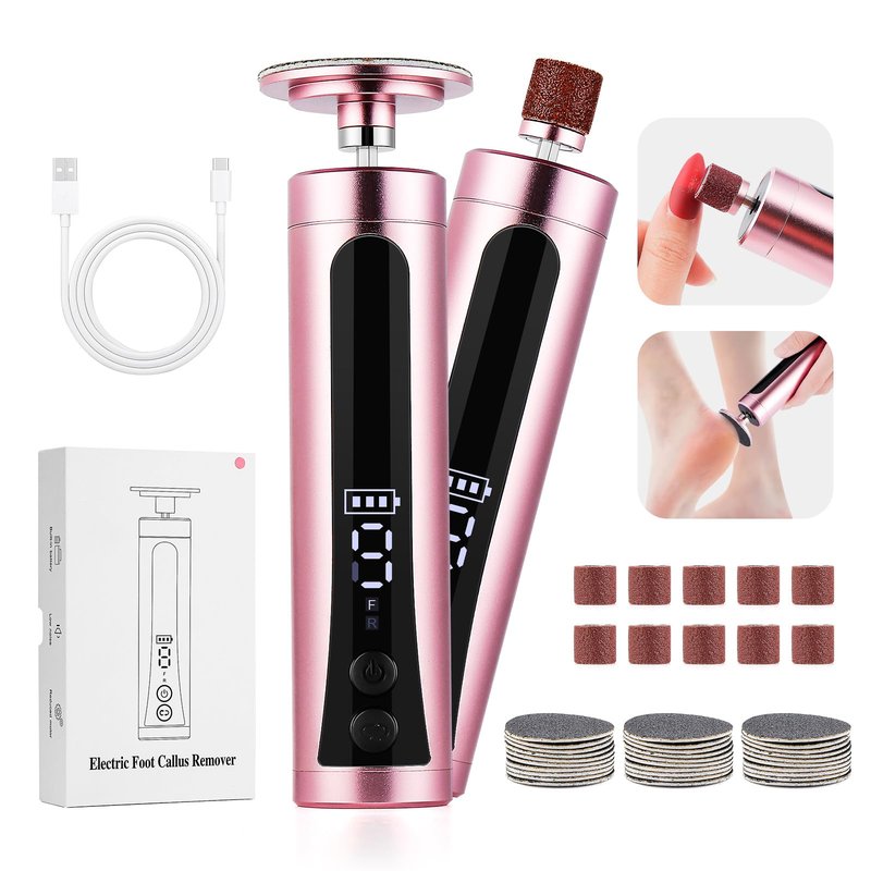Rechargeable Callus Remover for Feet: Electric 2-in-1 Pedicure Tools - Foot File Grinder LCD Display 9 Adjustable Speeds 2 Sanding Heads 30 Sanding Paper