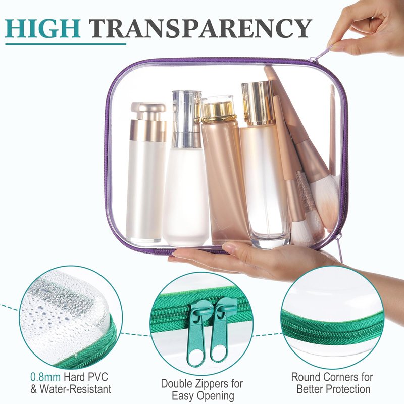 Sanwuta 6 Pcs Clear Hard Zipper Case Plastic Zipper Pouches Transparent Makeup Bag Pencil Case Pouches Toiletry Diaper Bag for Travel Toy Storage Organizer Bins