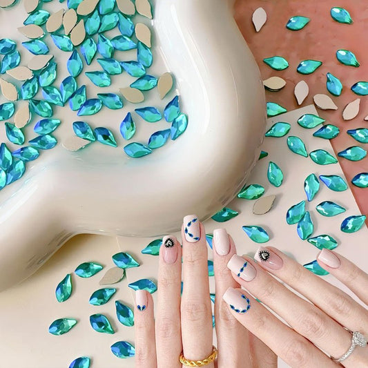200PCS Blue Nail Charms, Crystals Rhinestones Flatback Nail Shiny Zircon Diamonds for 3D Decorations DIY Nail Art Accessories