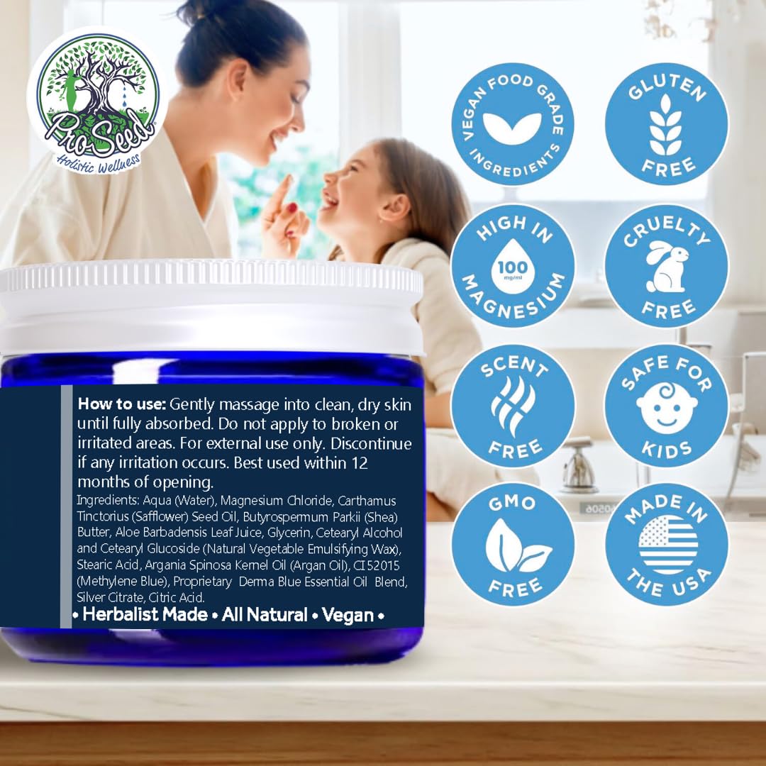 ProSeed Magnesium Lotion with Methylene Blue – Hydrating Face & Body Moisturizer with Yarrow, Turmeric, Chamomile & Vitamin E – Fast-Absorbing Cream for Dry Skin, Family-Friendly, 2 oz