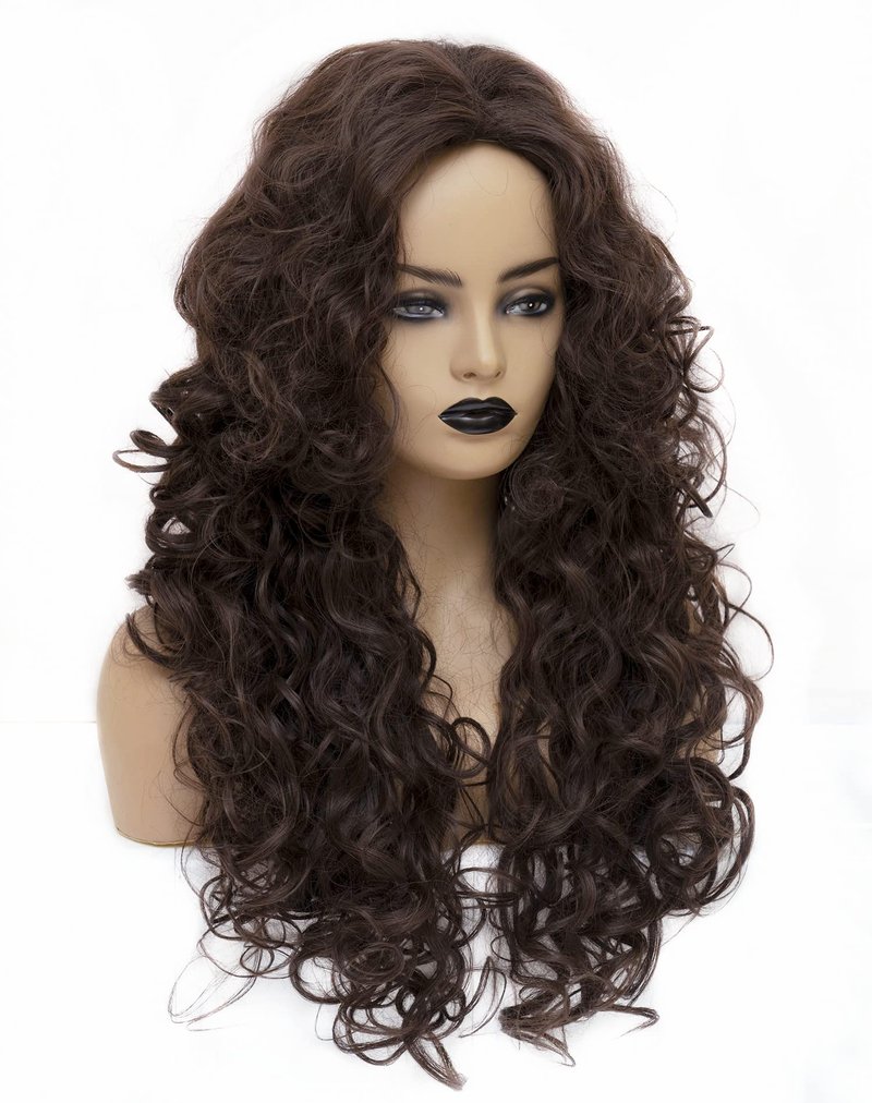 Gerulyss 28 Inches Long Wavy Wigs for Women Dark Brown Natural Curly Synthetic costume Hair Wig Fluffy Full Head Halloween Wig