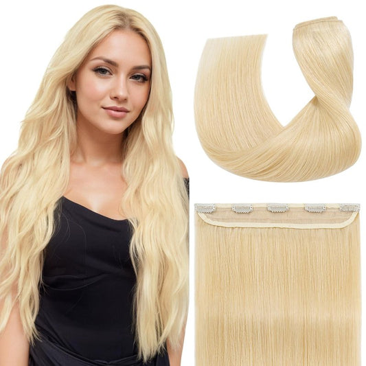S-noilite Clip in Human Hair Extensions One Piece 5 Clips 3/4 Full Head Clip on Remy Hair Extension For Women Lighter One-Piece Design 20Inch 50g Natural Black