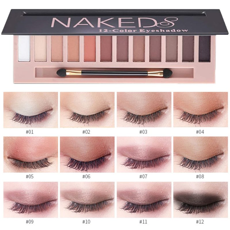 Sulily 12 Colors Naked Eyeshadow Palette Kit, Nude Matte Shimmer Smokey Glitter Pigment Eye Shadow Palettes, Professional Waterproof Makeup Palettes, Eye Shadow Gifts for Women