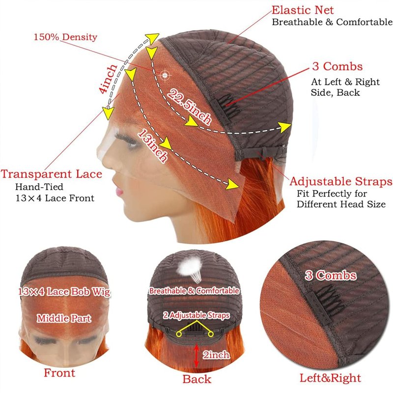Ginger Orange Lace Front Wig - Human Hair 13x4 Pre-Plucked Bob | 150 Density, Glueless Style for Black Women