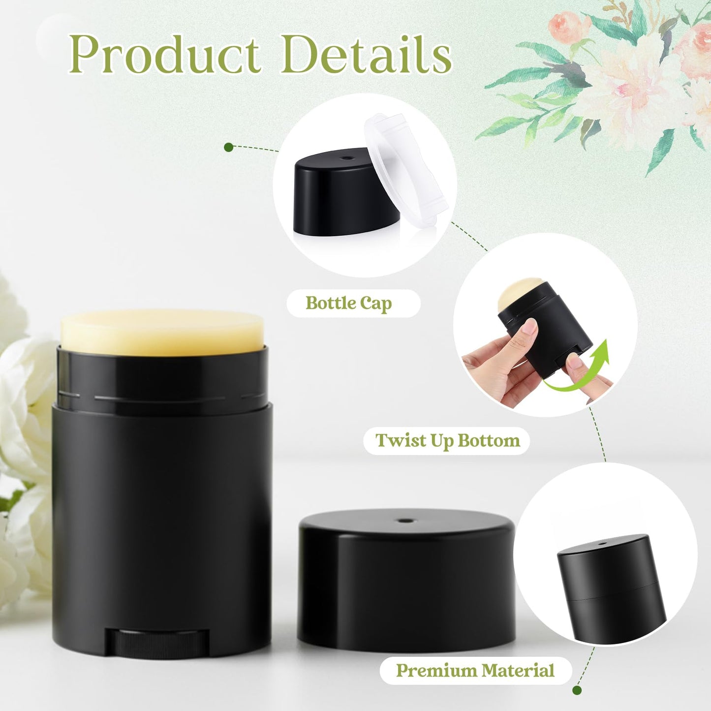 Teenyyou 30 Pack Empty Deodorant Containers, Bottom Filling, Plastic Oval Refillable Deodorant Containers Twist up Oval Lip Balm Tube for DIY Deodorants Lipstick Crayon Lotion(30ml/1oz,Black)
