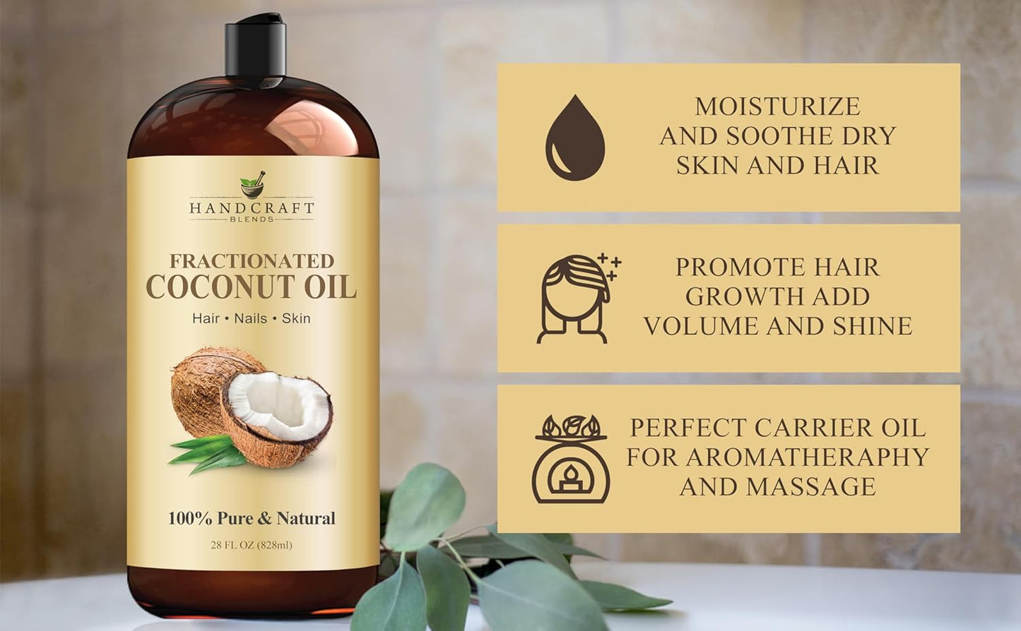 Handcraft Blends Fractionated Coconut Oil - 8 Fl Oz - 100% Pure and Natural - Premium Grade Carrier Oil for Skin and Hair - Hair and Body - Massage