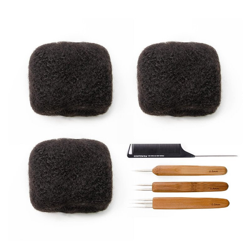 FAMILOCS Tight Afro Kinky Bulk 100 ％ Human Hair for Draedlock Extensions, Repair Locs, Twists and Braids 3 Bundles/Package (8 Inch, 1B - Natural Black)