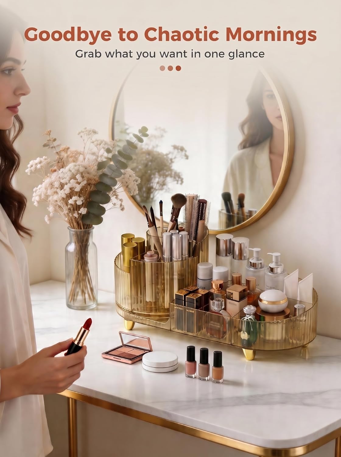 Rotating Makeup Organizer - Large Capacity Clear Acrylic Cosmetic Display Case | Vanity Storage for Skincare, Brushes & Lipsticks