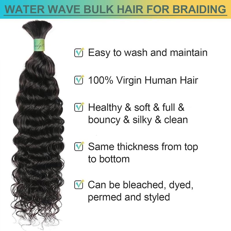 Human Hair for Boho Knotless Braids - 24-Inch Wet & Wavy Braiding Hair, Natural Black, 50g Bundle