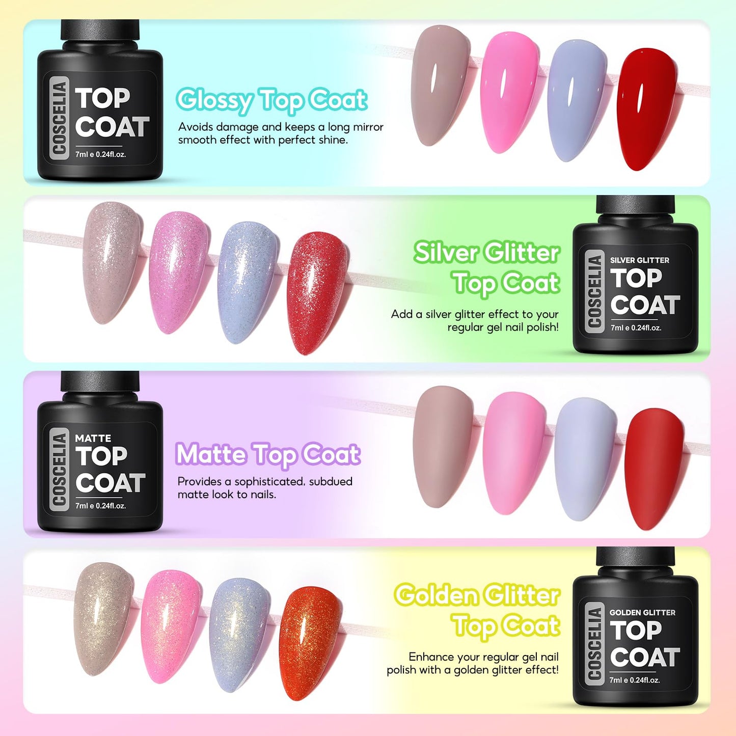 COSCELIA 60 PCS Gel Nail Polish Set, 55 Colors Gel Nail Polish with 5pcs Top Base Coat All Seasons Nail Polish Kit Spring Summer Full Colors Manicure Nail Art Gifts for Women Girls