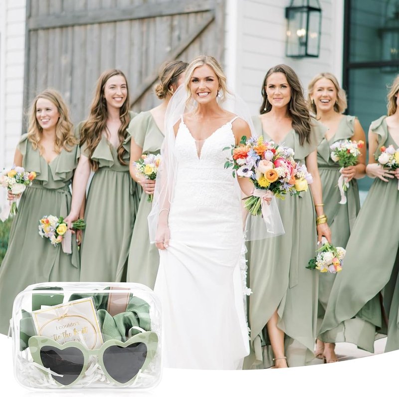 Bridesmaid Proposal Bag Set - 30 Pcs Clear Makeup & Toiletry Bags | Bachelorette Party Favors (Sage Green)