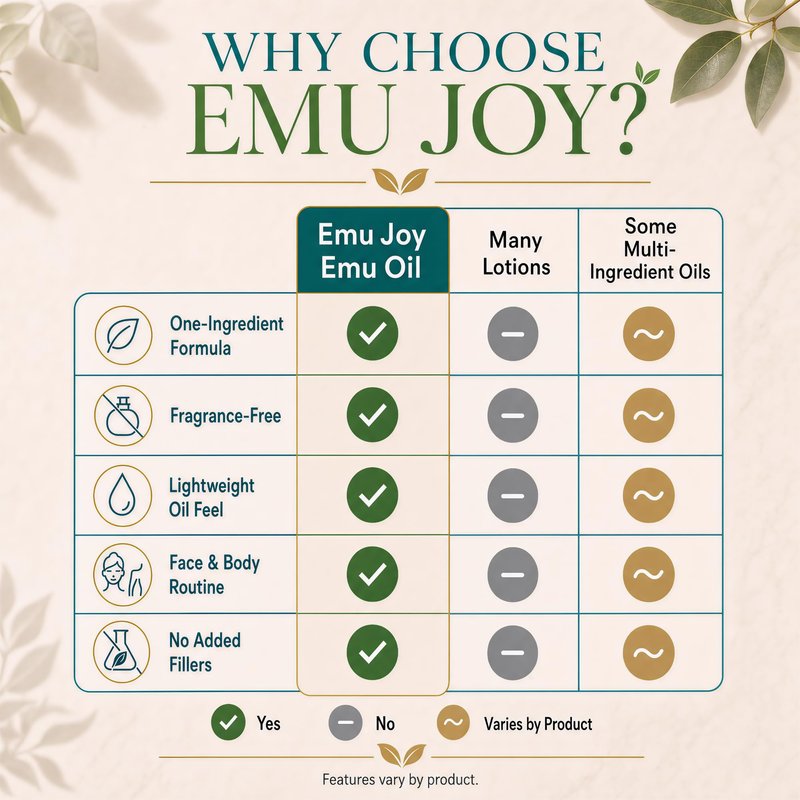 Emu Joy Emu Oil - Pure, Fully Refined Emu Oil for Skin & Body - Fast Absorbing, Non Greasy Conditioning Oil - Fragrance Free - Sensitive, Eczema & Psoriasis Prone Skin - 1 fl oz