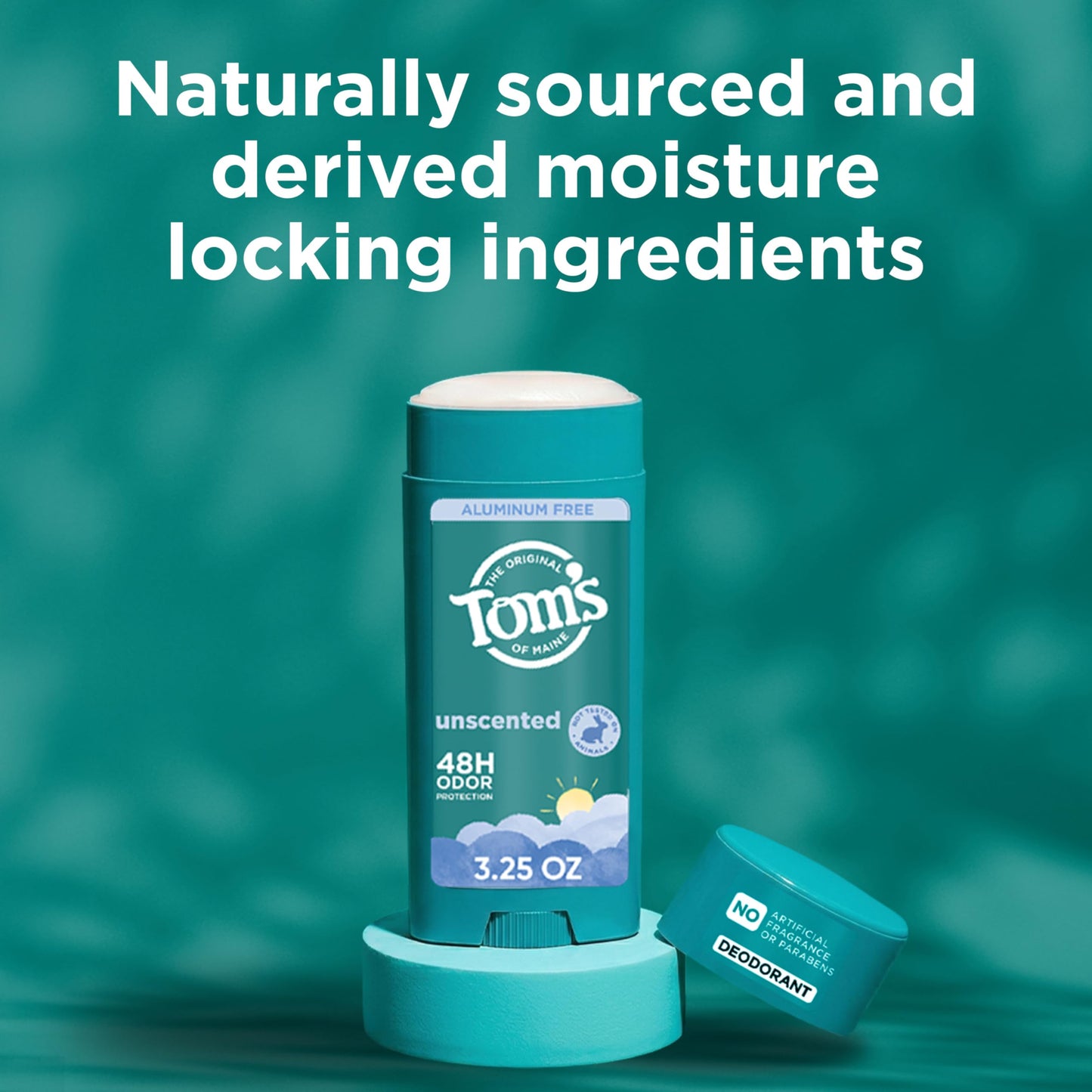 Tom’s of Maine Unscented Natural Deodorant, Aluminum Free, Clear Application, Odor & Wetness Protection, Naturally Derived Ingredients, 3.25 oz (2 Pack)