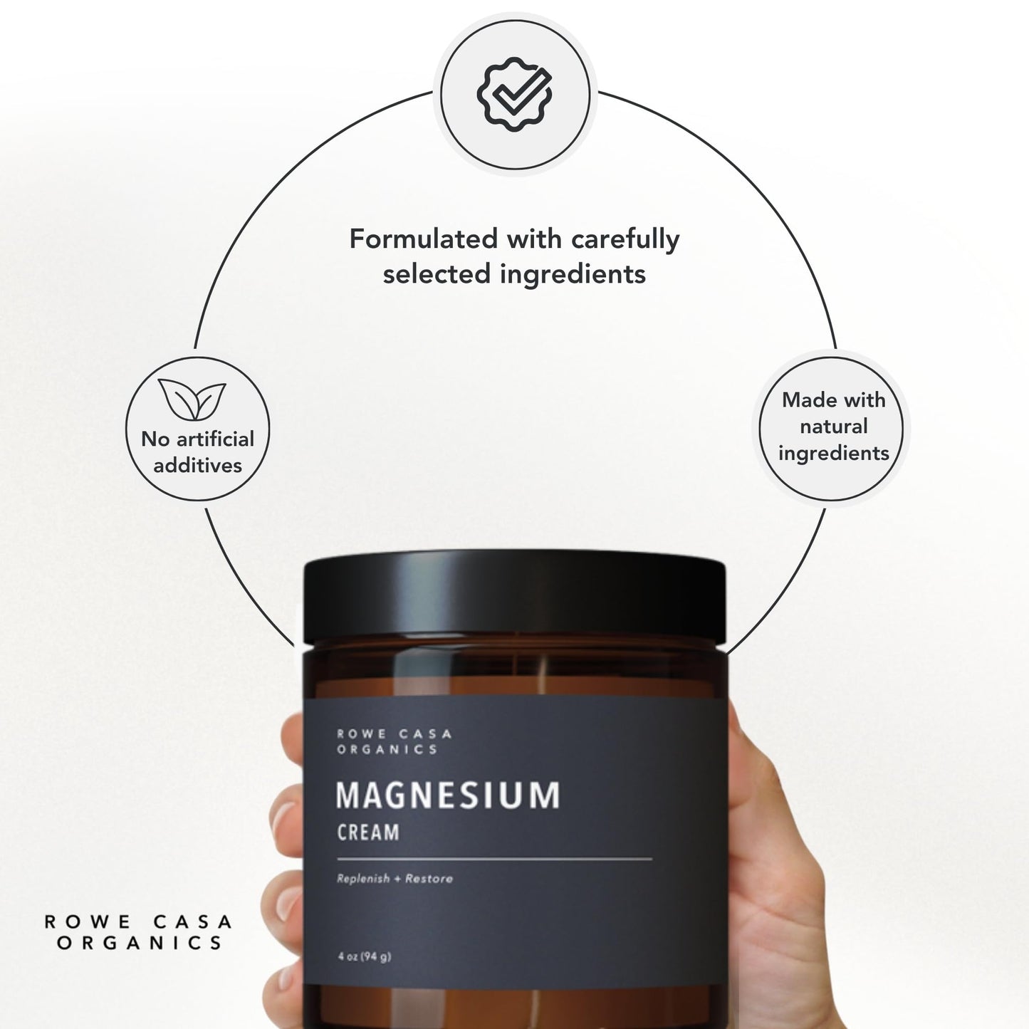 Rowe Casa Organics Natural Magnesium Cream with Raw Shea Butter and Pure Essential Oils – Hydrating & Nourishing Topical Magnesium Body Lotion for Skin Conditioning – 4 Fl Oz