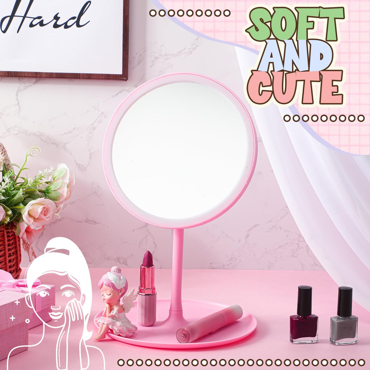DoubleFill 6 Pcs Spa Party Mirrors Gifts Bulk Sleepover Party Favors,Pink