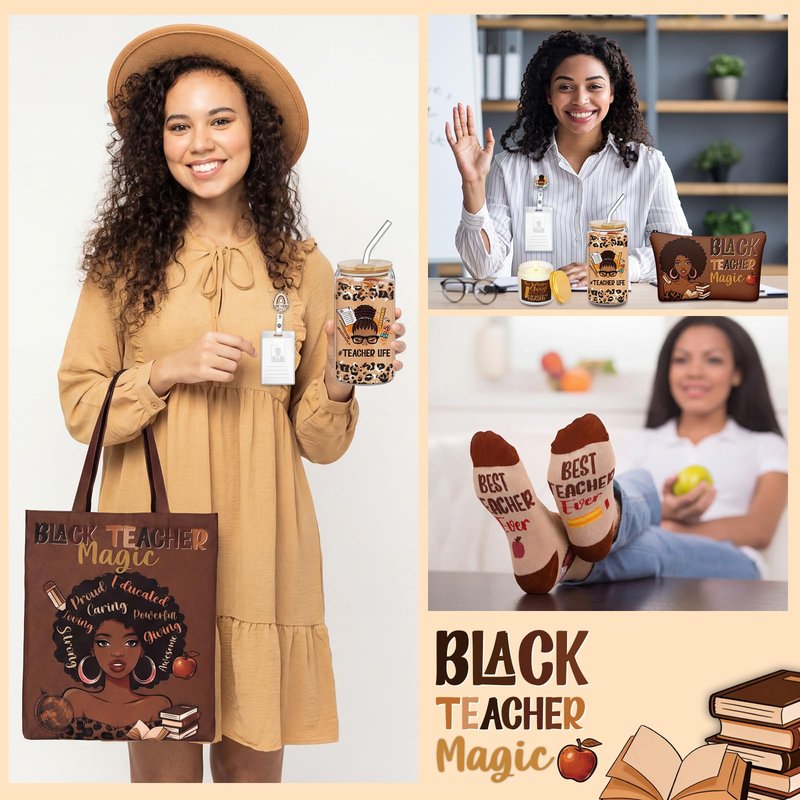 Quelay 10 Pcs Black Nurse Gifts Set for Women African Nurses Week Graduation Appreciation Gift 16 oz Glass Cup Blanket Cosmetic Bag Tote Bag Socks Candle Badge Reels Keychain for RN LPN Retirement