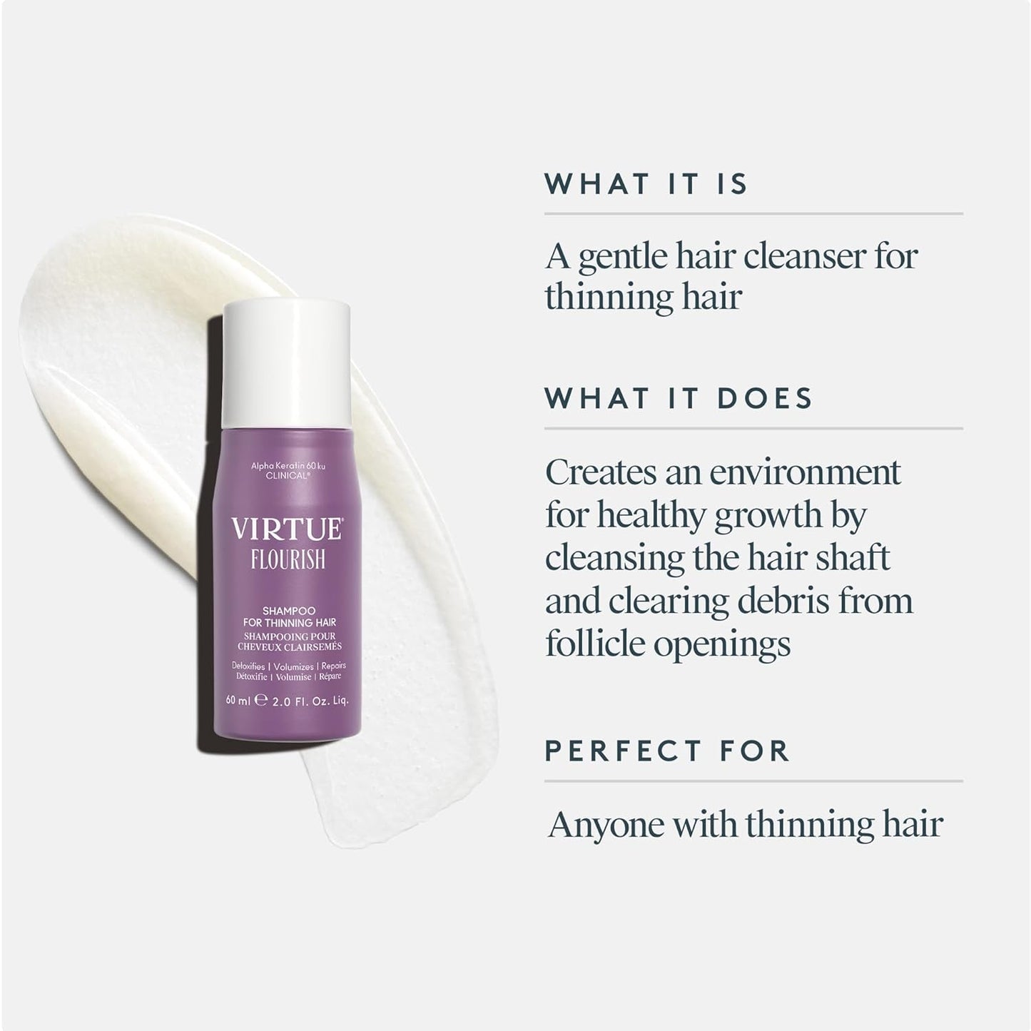 VIRTUE Flourish Shampoo - Sulfate Free Volumizing Formula for Thinning Hair | Detoxifies & Repairs Color-Treated Hair