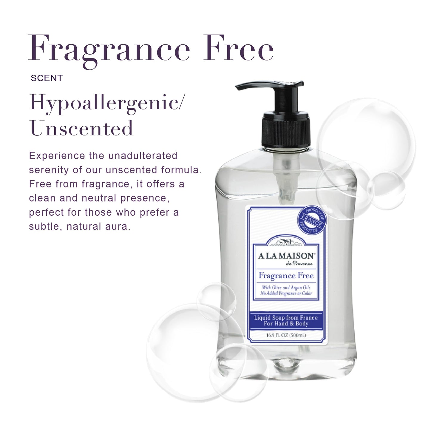 A LA MAISON French Liquid Hand Soap, Hypoallergenic Unscented - Natural Hand Wash Made with Essential Oils - Biodegradable, Plant-Based, Vegan, Cruelty-Free, Alcohol & Paraben Free (16.9 oz, 3 Pack)
