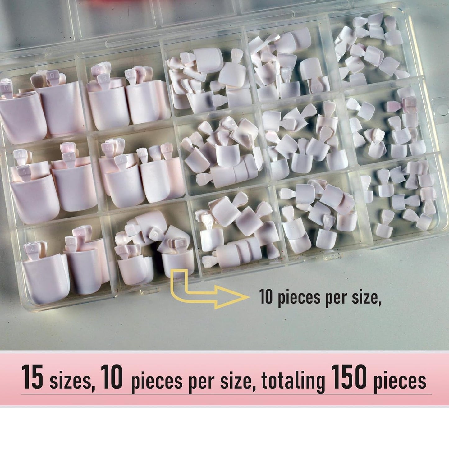 White Toe Nail Press Ons - 150pcs Square Soft Gel Thick False Toenails for Women | DIY Acrylic Nail Extensions in 15 Sizes