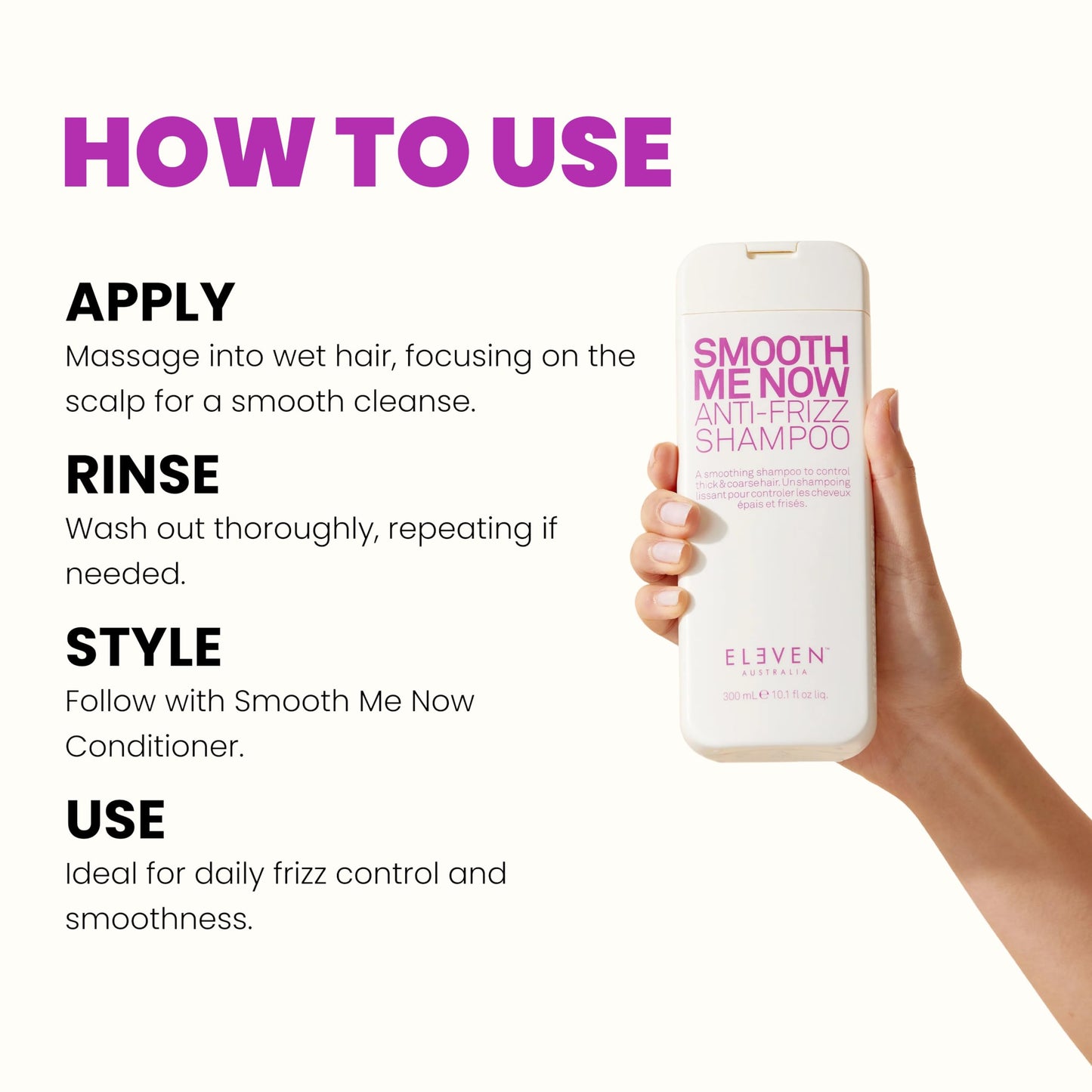 ELEVEN AUSTRALIA Smooth Me Now Anti-Frizz Shampoo for Frizz Control, Smoothing Shampoo for Damaged and Frizzy Hair, Moisturizes & Protects, Enhances Smoothness, Sulfate-Free - 10.1 fl oz