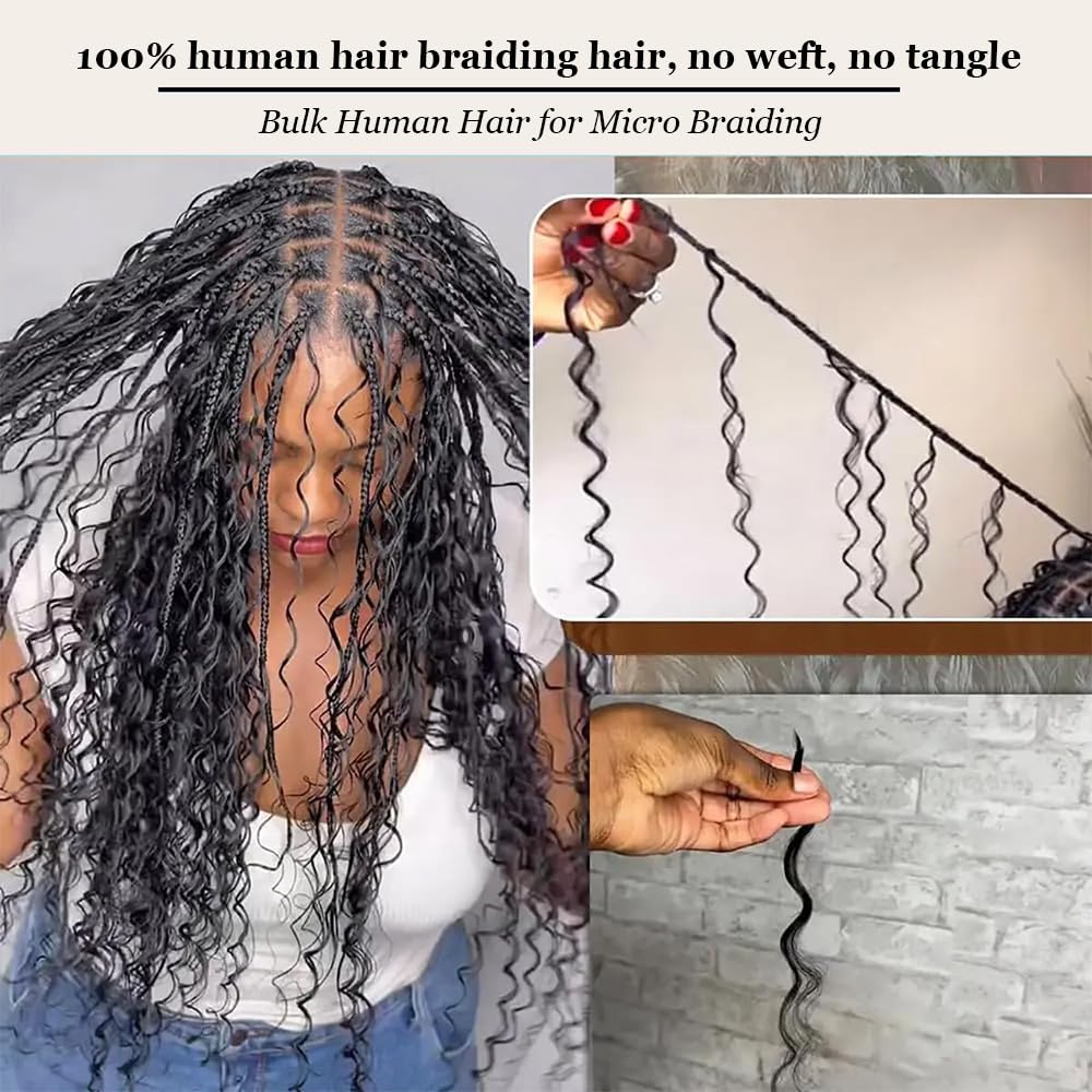 MUNONG Human Braiding Hair Deep Wave Bulk Human Hair for Braiding 50g 22 inch No Weft Curly Braiding Hair Bulk Human Braiding Hair for Boho Braids Hair Extensions Real Human Hair Natural Color