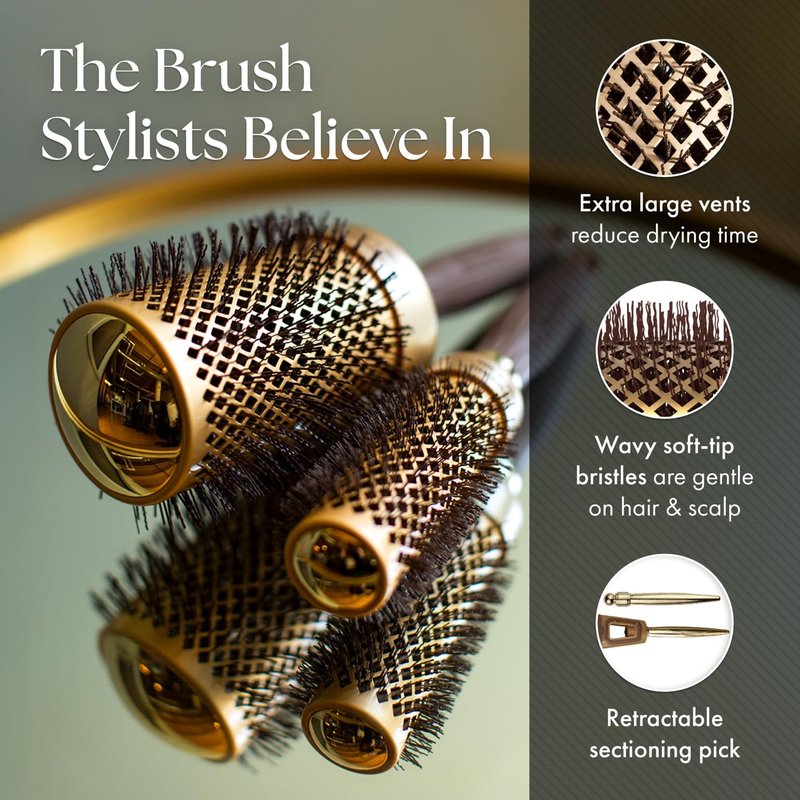 Olivia Garden NanoThermic Ceramic + Ion Round Thermal Hair Brush - Not Electrical - Professional Blowout Brush for Normal to Thick Hair, NT-44 1 3/4"