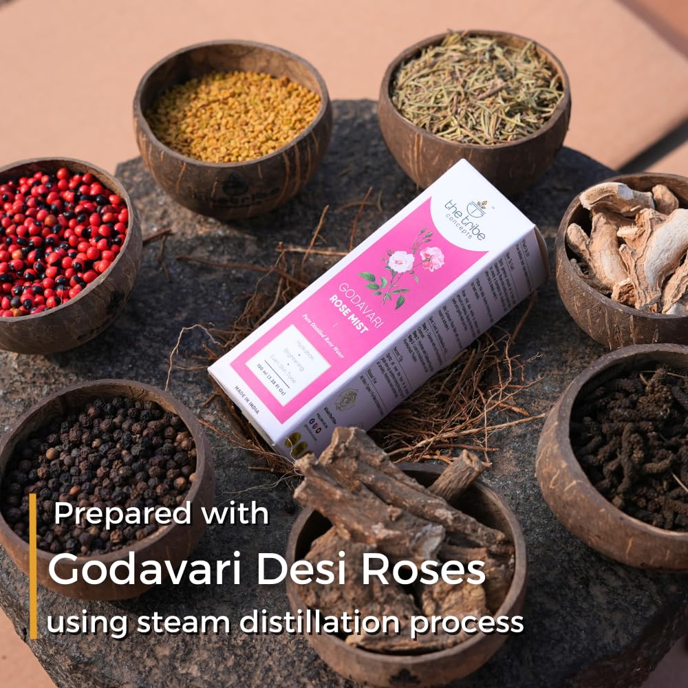 The Tribe Concepts Godavari Rose Mist Face Toner, Pure Distilled Rose Water for Hydration, Brightening Even Skin Tone - 100 ml Pack of 1 Standard