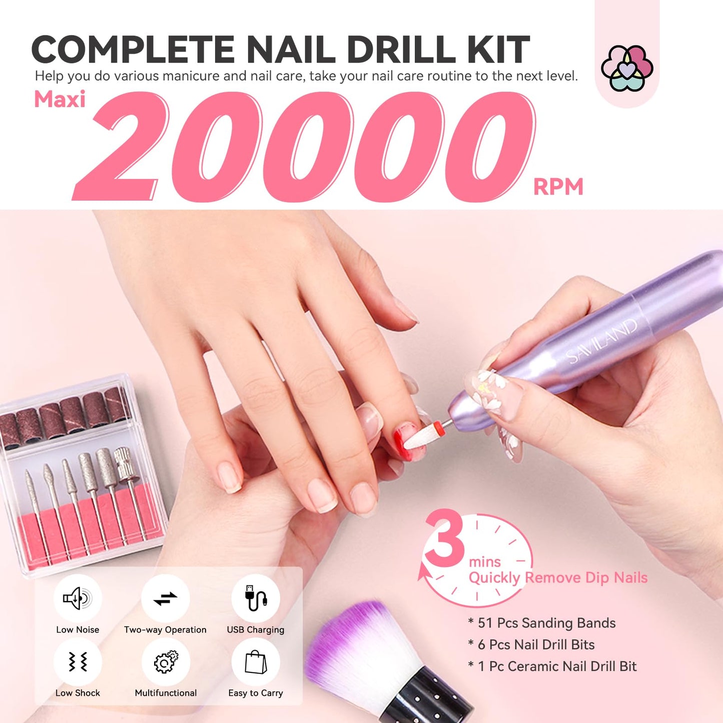 SAVILAND 103 Pcs Dip Powder Nail Kit with Nail Drill: 30 Colors Pink Glitter Blue Purple Dip Nails Powder Starter Kit Dipping Liquid Set Dip Base & Top Activator Brush Saver Manicure Christmas Gift