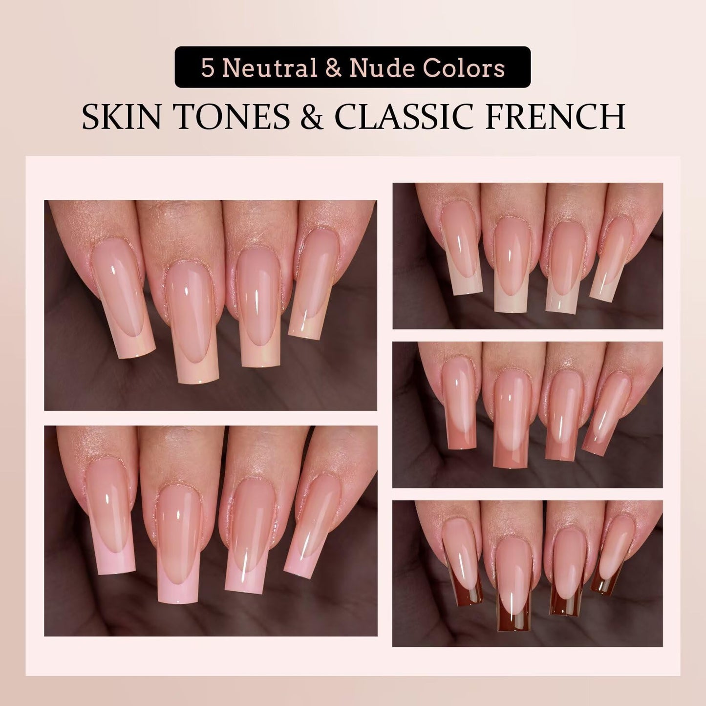BTArtboxnails XCOATTIPS French Tip Nail Kit - Long Square Nail Tips Brown with Nail Gel, French Protecing Duo, Nail Lamp, Gel Nail Extension Kit