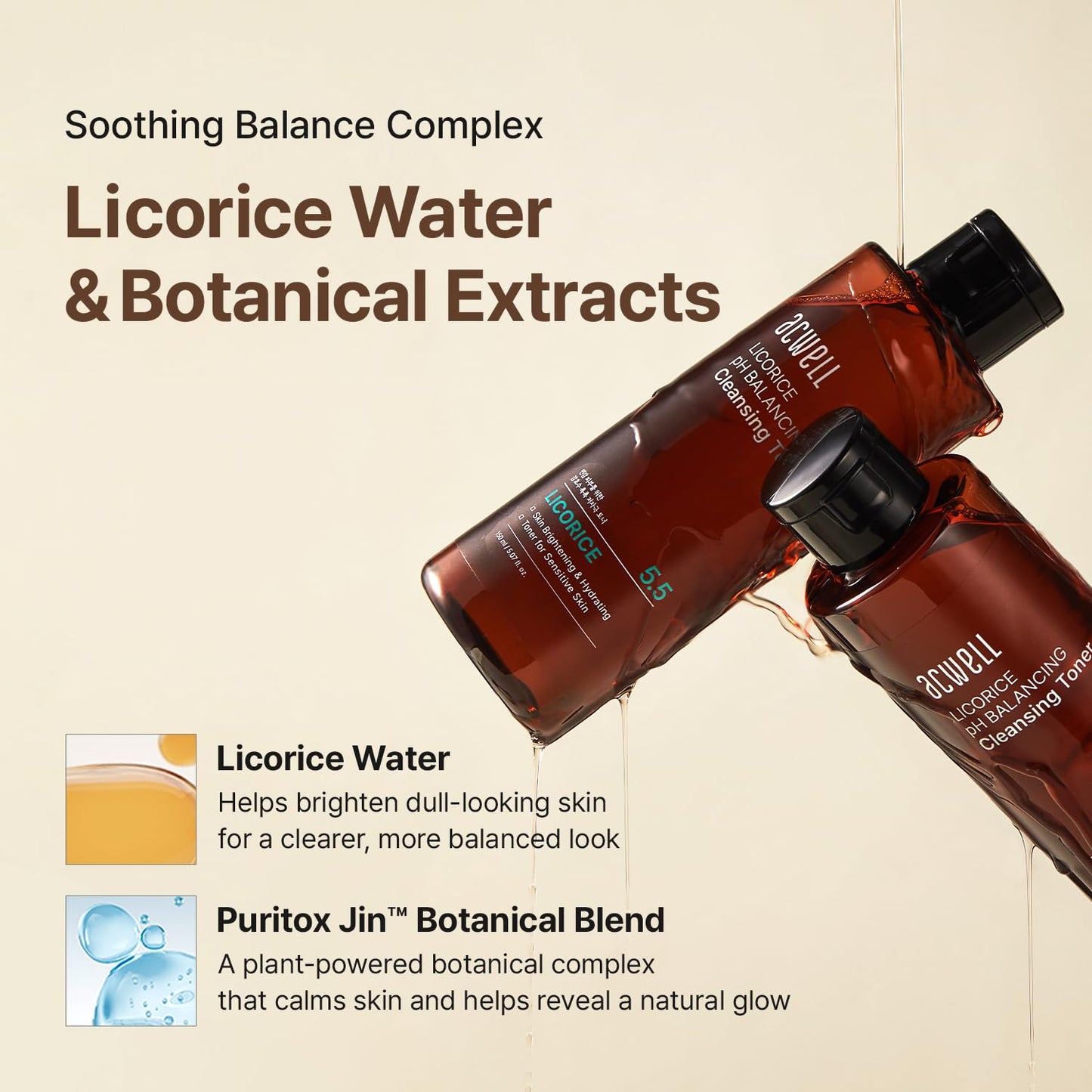 ACWELL Licorice Toner | pH 5.5 Alcohol-Free Hydrating Formula for Dull & Combination Skin - 5.07 fl oz