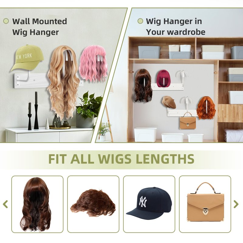 Wig Holder for Multiple Wigs,Sturdy Hanging Wig Storage Organizer, Wall Mounted Wig Hanger Rack, 6 Pcs Wig Stand for Wigs Drying, Styling, Display, Wig Keeper/Storage Solution-Preserving Wig Shape