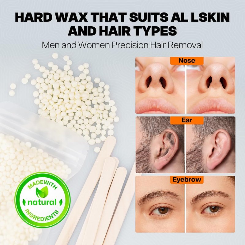 Ear Hair Removal Kit - Nose & Eyebrow Waxing for Men & Women | 100g Wax, 30 Sticks, Lasts 5 Weeks
