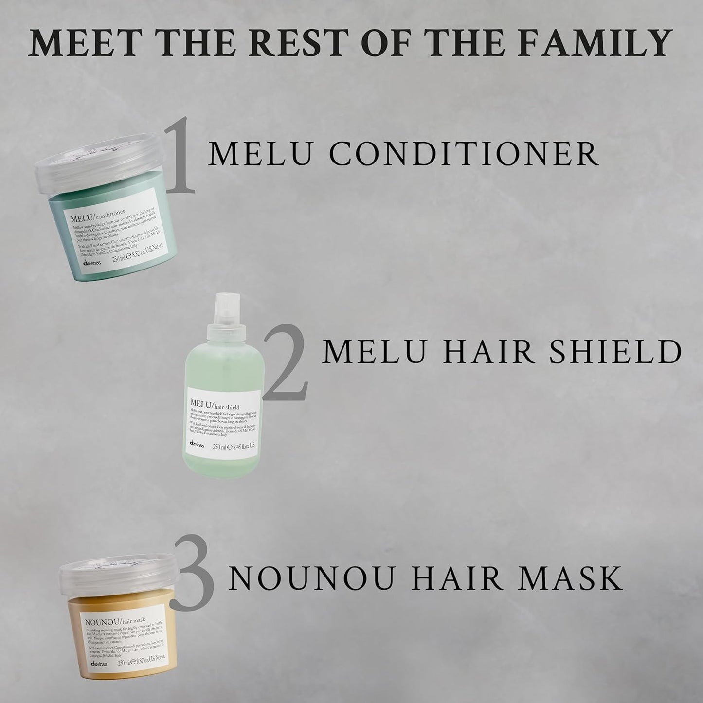 Davines MELU Shampoo - Anti-Breakage Fortifying Cleanser for Long, Damaged Hair | Strengthens & Adds Shine