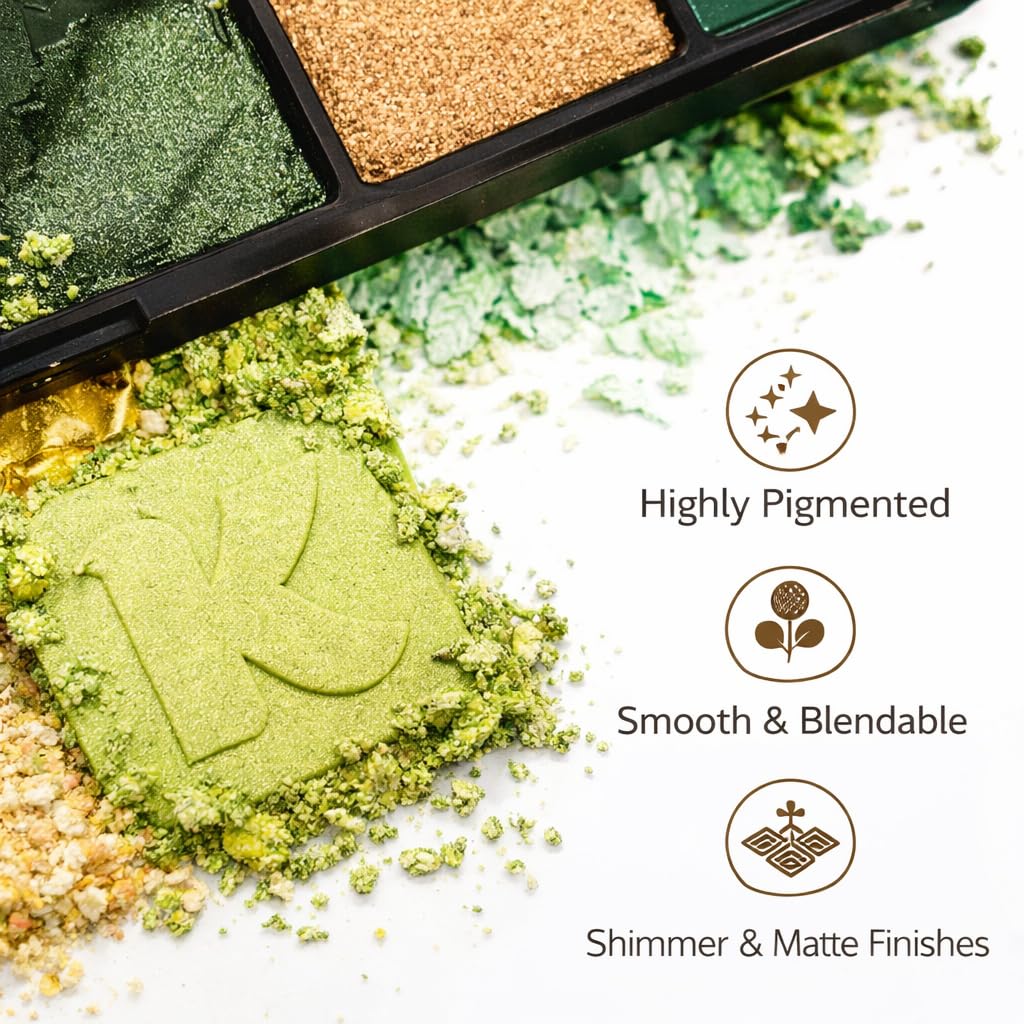 K'APEINE Green Eyeshadow Palette, Matte Glitter Eye Shadow Palette Pigmented Eye Makeup Palette 16 Colors Goth Eyeshade Kit for Rave Parties, Music Festival, Performance, Costume and Halloween