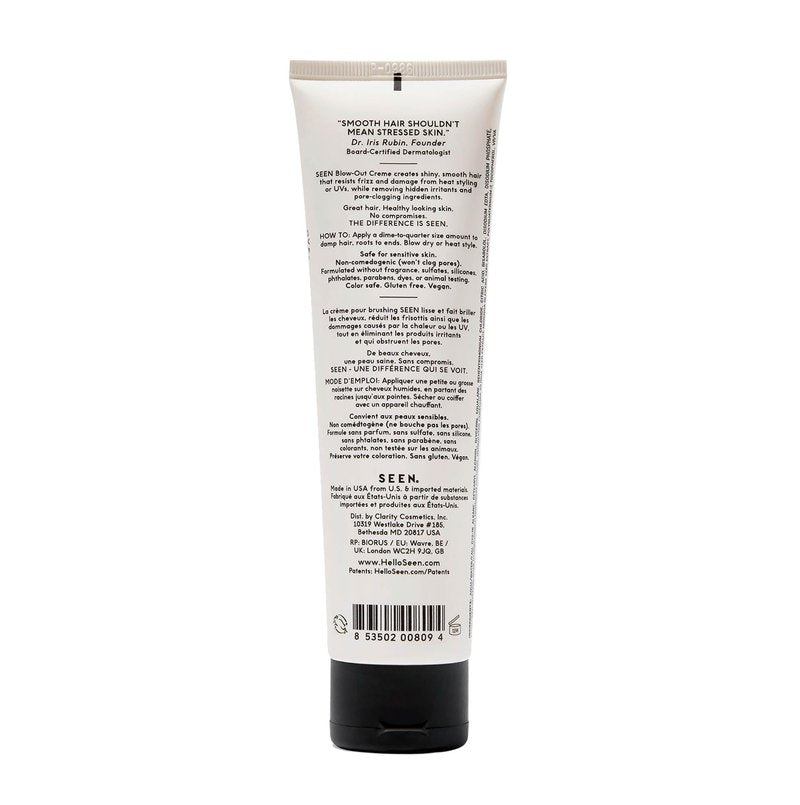 SEEN Blow-Out Creme, Fragrance Free - Non-Comedogenic Blow-Out Hair Cream - Dermatologist-Developed - Reduces Frizz- Heat Protectant- Safe for Sensitive, Eczema & Acne Prone Skin